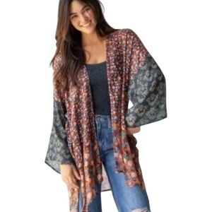 Natural Life Sierra Kimono Multi Floral Boho Size Small Medium Open Cardigan